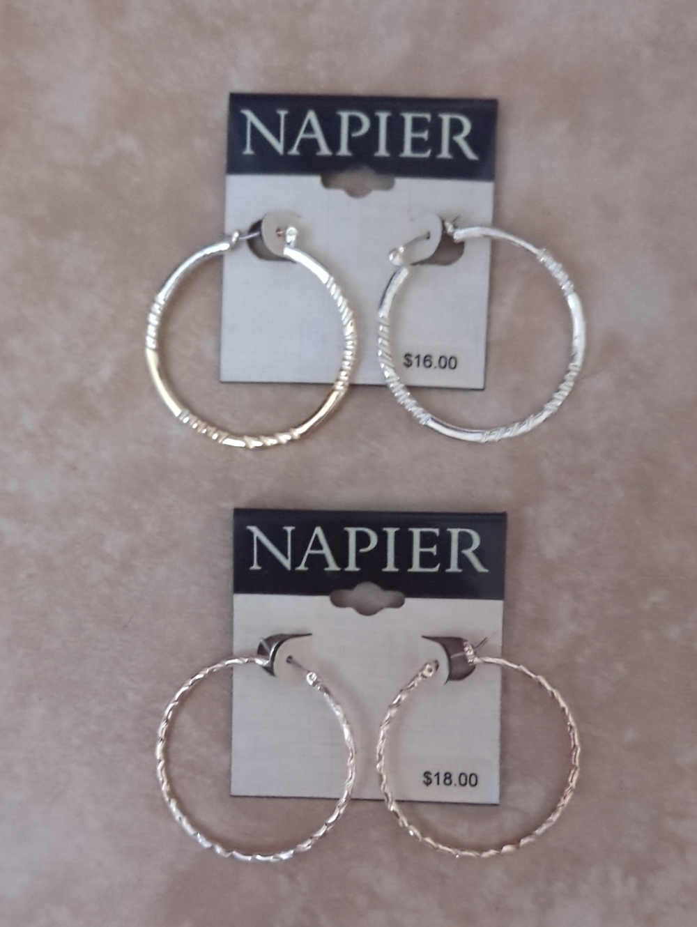 Napier Silver-Tone Textured Hoop Earrings Duo NWT